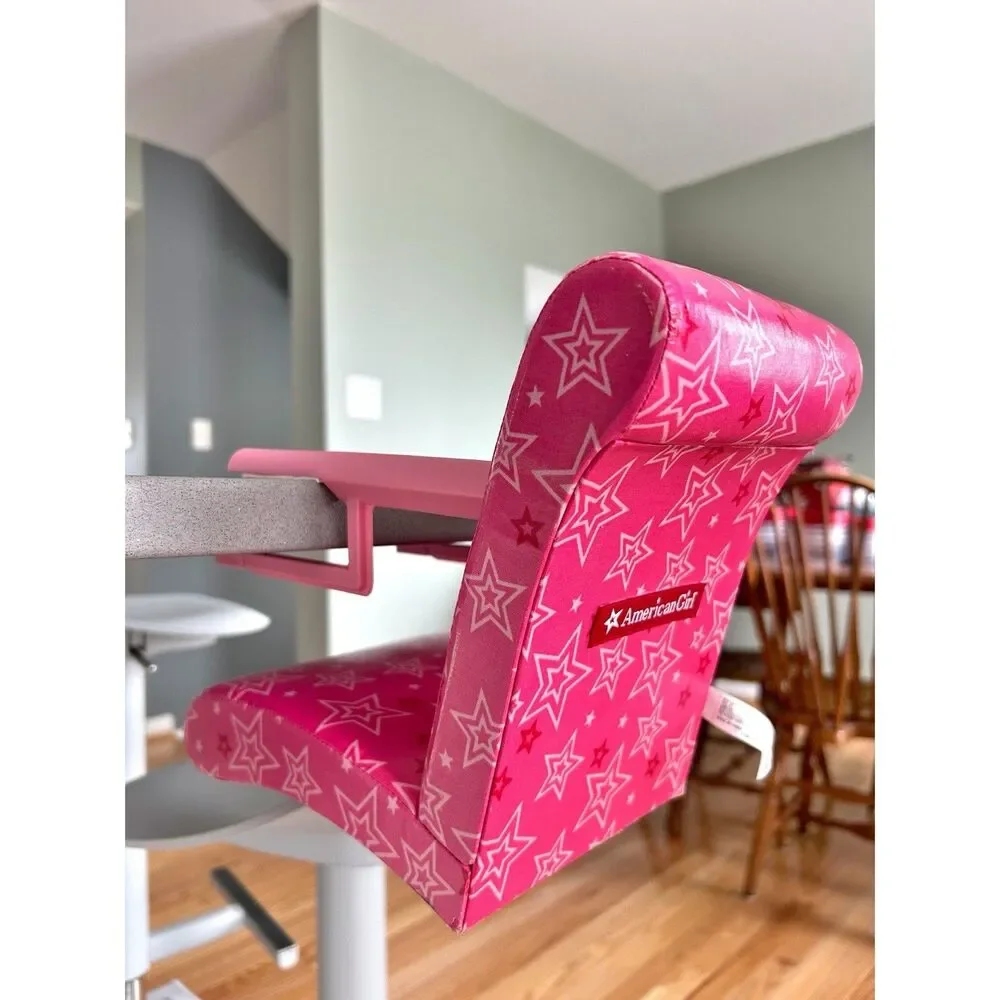 American Girl Bistro Cafe Treat Seat Slip On Doll Booster Chair Pink Stars 2017